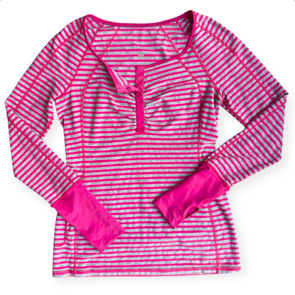 lululemon athletica Pink and Gray Striped Long Sleeve Henley